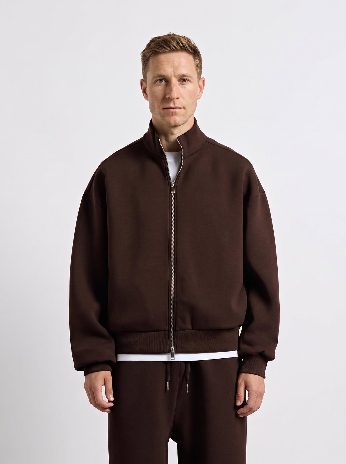 Seduxi Oversized Scuba Mock Neck Zip-Up Sweater