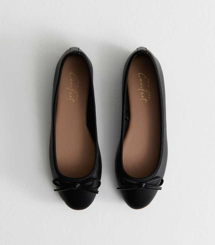 Black Faux Leather Classic Ballet Flats