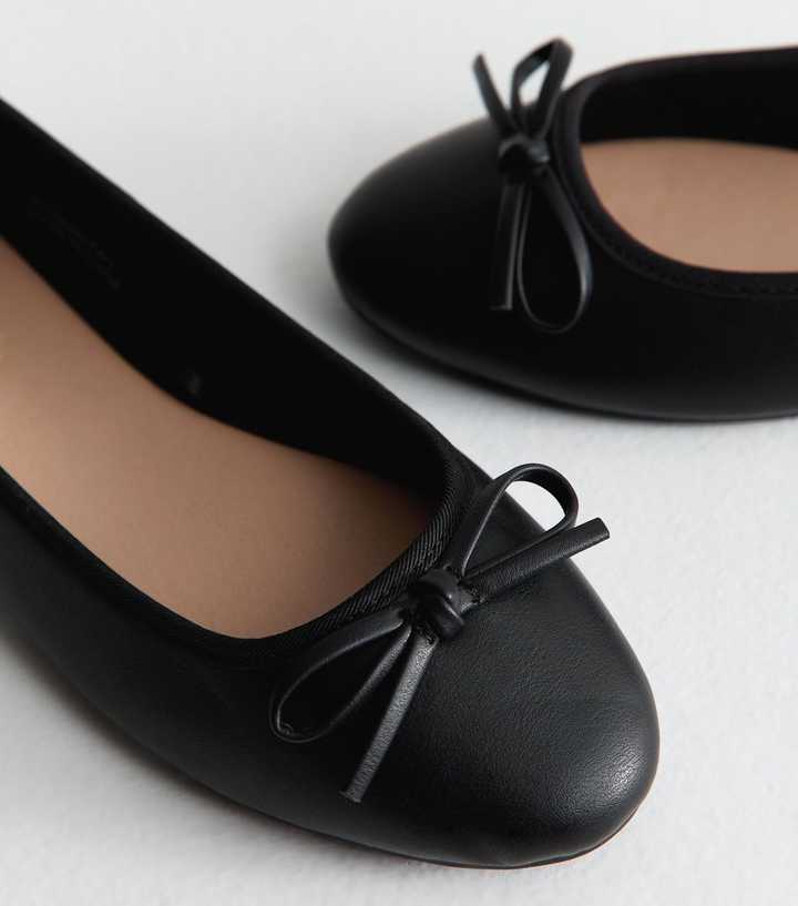 Black Faux Leather Classic Ballet Flats
