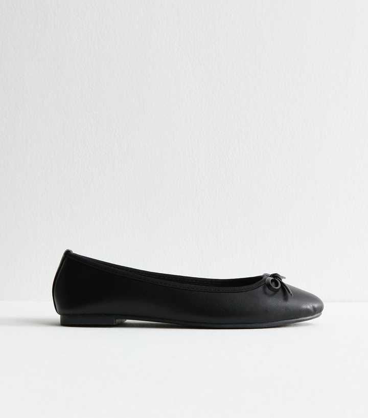 Black Faux Leather Classic Ballet Flats