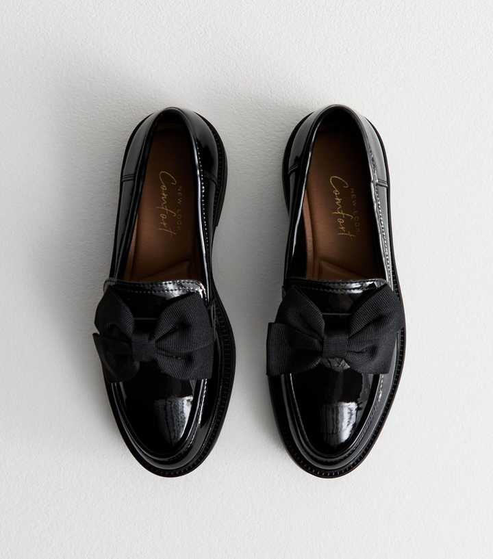 Black Patent Bow Detail Loafers