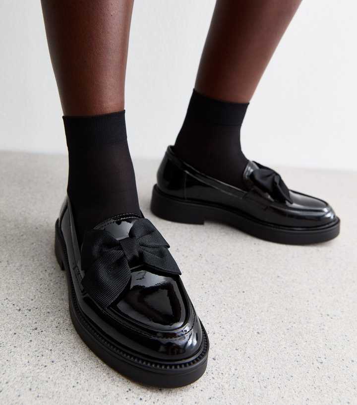 Black Patent Bow Detail Loafers