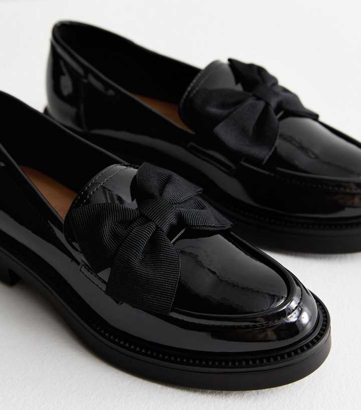 Black Patent Bow Detail Loafers