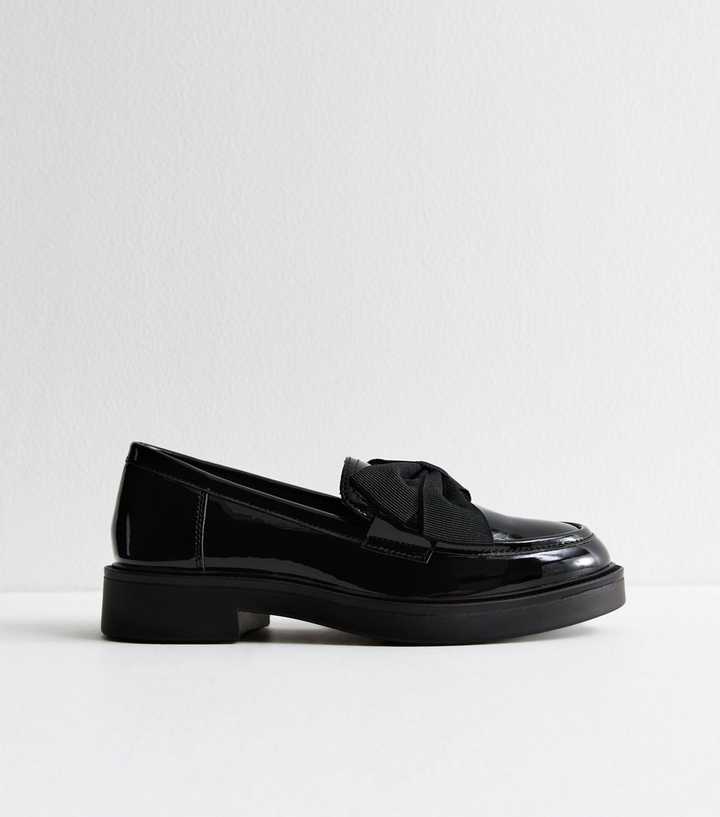 Black Patent Bow Detail Loafers