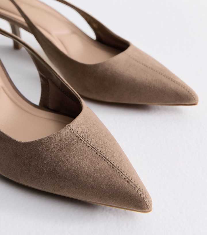 Light Brown Faux Suede Pointed Toe Slingback Heels