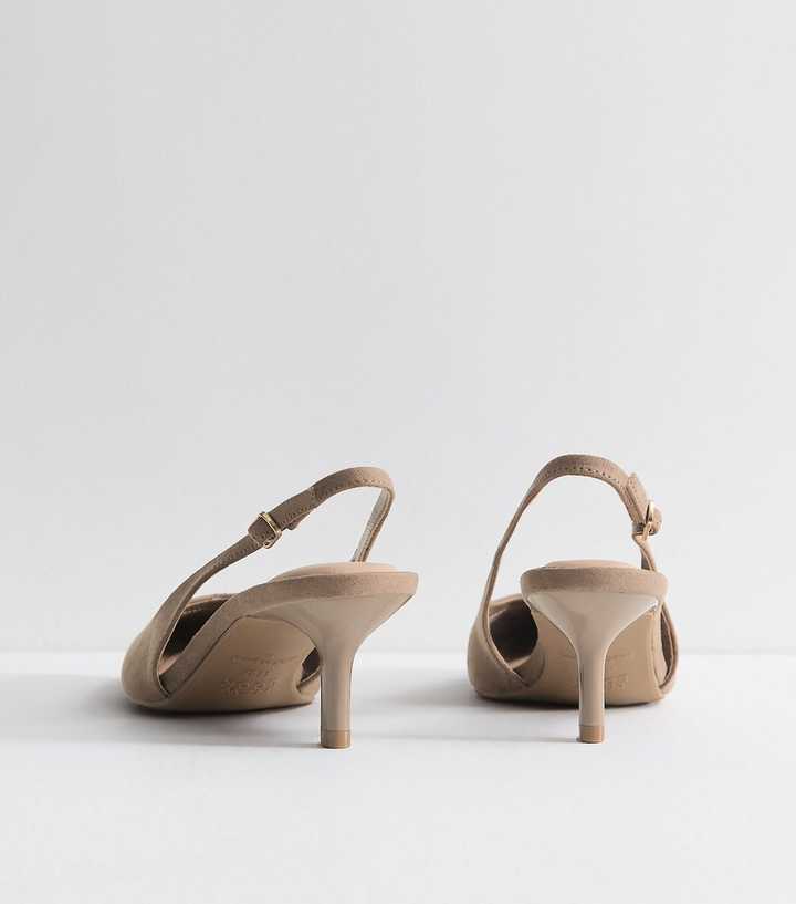 Light Brown Faux Suede Pointed Toe Slingback Heels